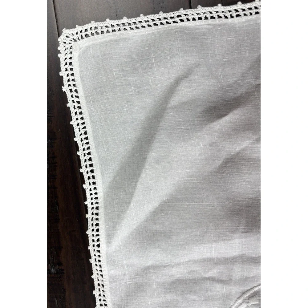 Vintage Hand Embroidered Linen Card Table Cloth Solid White 35